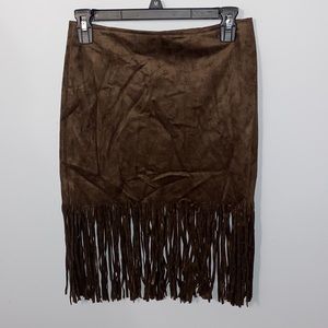 Brown suede mini skirt with fringe